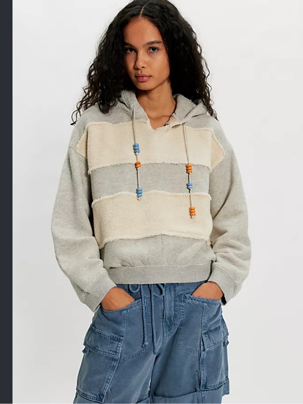 Neutral Stripe Hooded Pullover Sweatshirt - Women